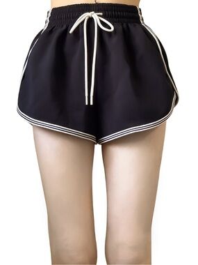 WILFRED ARITZIA Drawstring Athletic Dolphin Shorts White Trim Black Size XS EUC